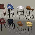 Modern Bar Chair Bar Stool Bar Table Chair High Stool Backrest Rattan Bar Chair Leisure Chair Without Armrest 3d model
