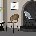 Wooden And Metallic Leisure Chairs With Fan Shaped Backrest In Modern Interior Space