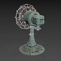 Vintage Electric Fan with Metal Cage Worn Green Base and Retro Design