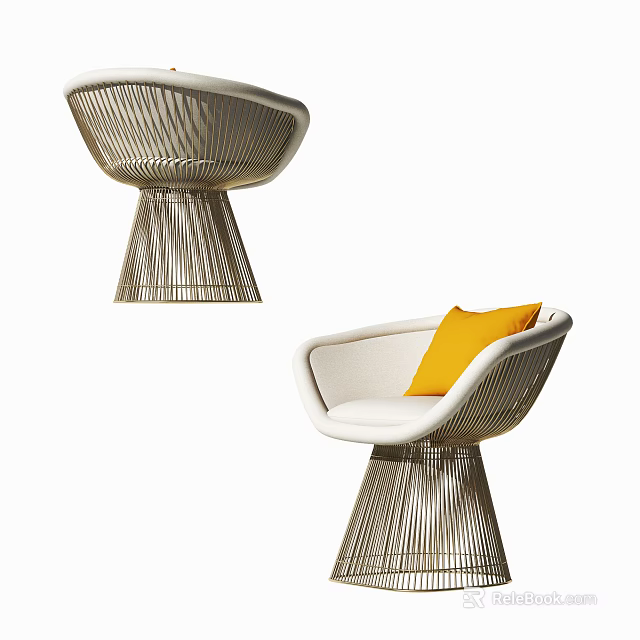 Modern Leisure Chair With Striped Metal Frame And Orange Cushion Design 3d model 