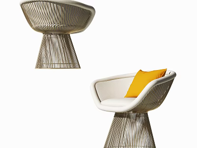 Modern Leisure Chair With Striped Metal Frame And Orange Cushion Design 3d model