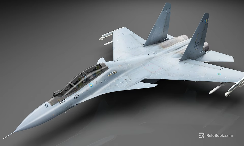 Modern Military Fighter Jet With Sleek Gray Body Cockpit And Tail Fins 3d model 