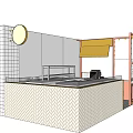 Small Restaurant Kiosk Design With Logo Display Menu Board Order Counter And String Lights