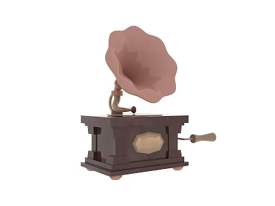Vintage Gramophone With Classic Design Brass Horn And Wooden Base 3d model
