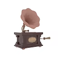 Vintage Gramophone With Classic Design Brass Horn And Wooden Base