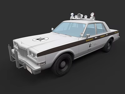 Classic Police Car With White Body Black Stripes Roof Emergency Lights And Badge 3d model