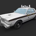 Classic Police Car With White Body Black Stripes Roof Emergency Lights And Badge