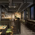 Cozy Restaurant Interior With Wooden Tables Chairs Green Plant Partitions Wall Decorations And Curtains
