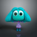 Cute Cartoon Character Turquoise Hair Big Eyes Purple Polka Dot Dress Blue Shoes Outstretched Arms