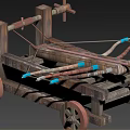 Ancient Medieval Siege Weapon Featuring Wooden Frame Multiple Arrows And Mobile Wheels 3d model