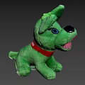 Green Plush Dog Doll With Blue Eyes Black Nose And Red Collar