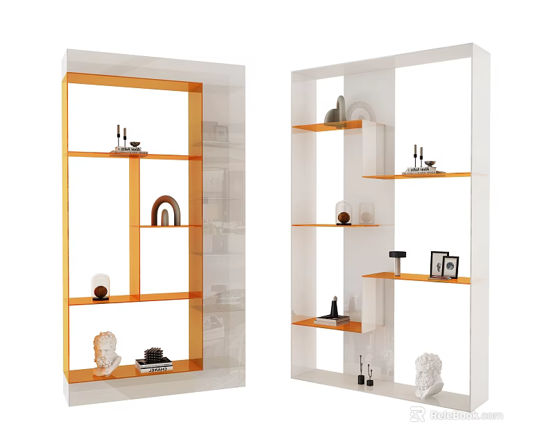 Modern White Frame Shelving Unit With Decorative Items On Shelves 3d model 