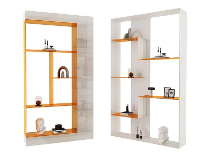 Modern White Frame Shelving Unit With Decorative Items On Shelves 3d model