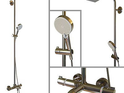 Modern Shower System With Overhead And Handheld Shower Heads And Control Knobs 3d model