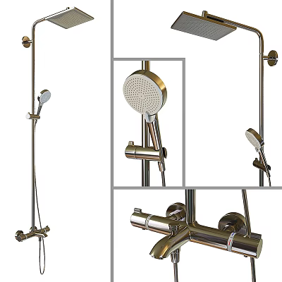 Modern Shower System With Overhead And Handheld Shower Heads And Control Knobs 3d model