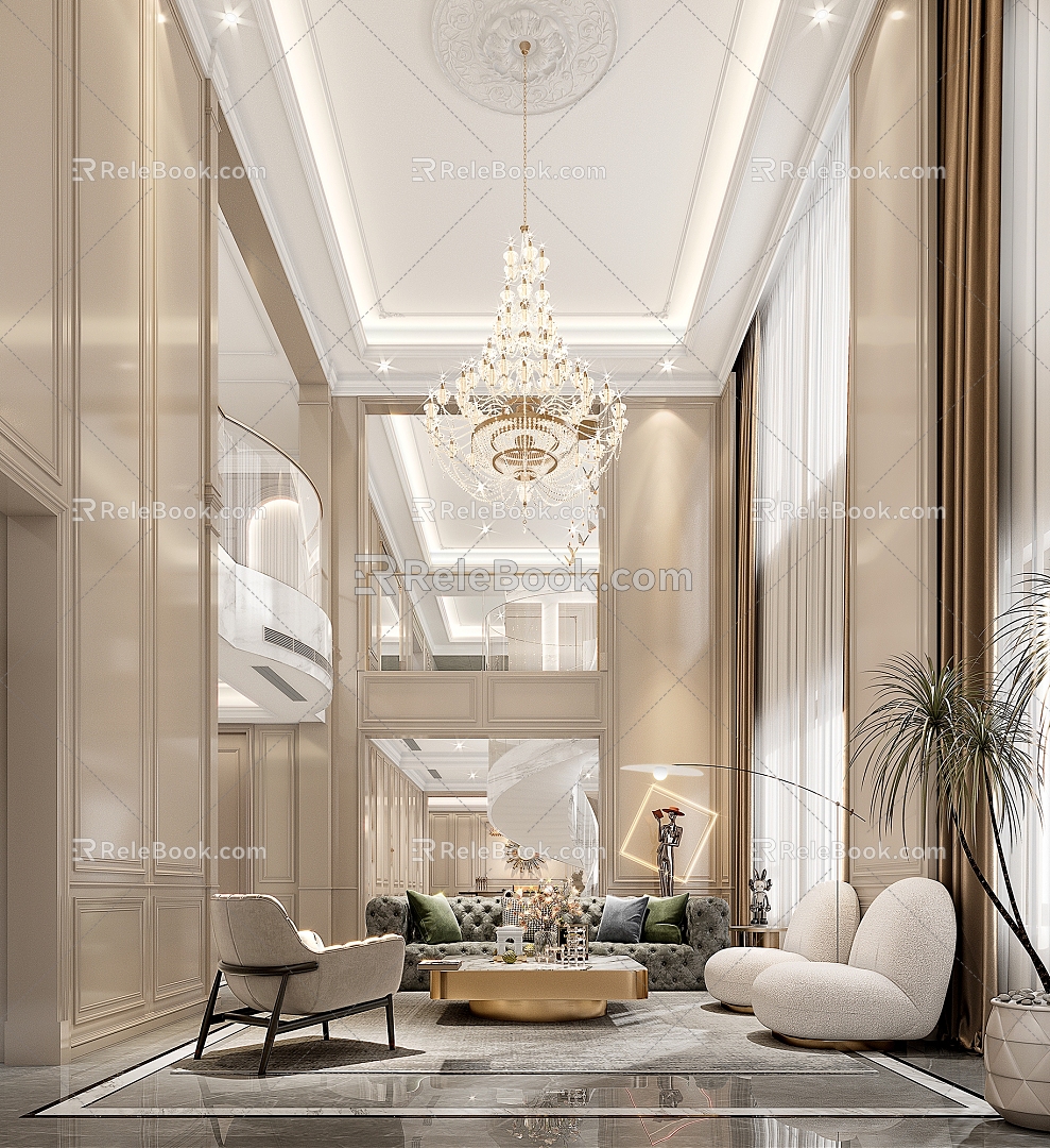 French Duplex Living Room Villa Living Room Light Method Meeting Area Empty Area 3d model