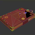 Red Book Shaped Decorative Object With Golden Gears Gemstones And Teapot
