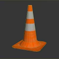Orange And White Traffic Cone With Reflective Stripes For Road Safety Isolated On Gray Background