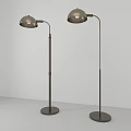 Two Metallic Floor Lamps With Sleek Design Round Shades And Tall Stands