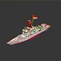 White Patrol Boat With Red Stripe And Flag On Deck Detailed Model Design
