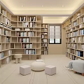 Bookcase Filled With Books In Cozy Reading Space With Seats