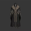 Fantasy Warrior Character In Black Robe With Golden Decorations And Spiked Helmet