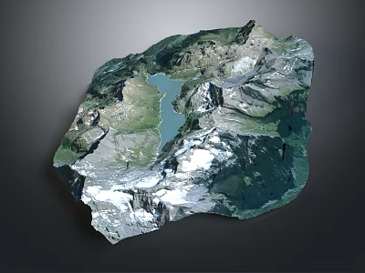 Detailed Natural Garden Landscape Topographic Model Featuring Mountains Lake And Green Terrain 3d model