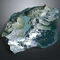 Detailed Natural Garden Landscape Topographic Model Featuring Mountains Lake And Green Terrain