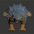 Realistic Blue Orange Spiked Dinosaur Model With Ankylosaurus Features And Standing Pose