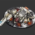 Sci-Fi Mechanical Warrior Sculpture with Detailed Armor Weapon Red White Accents on Snowy Base