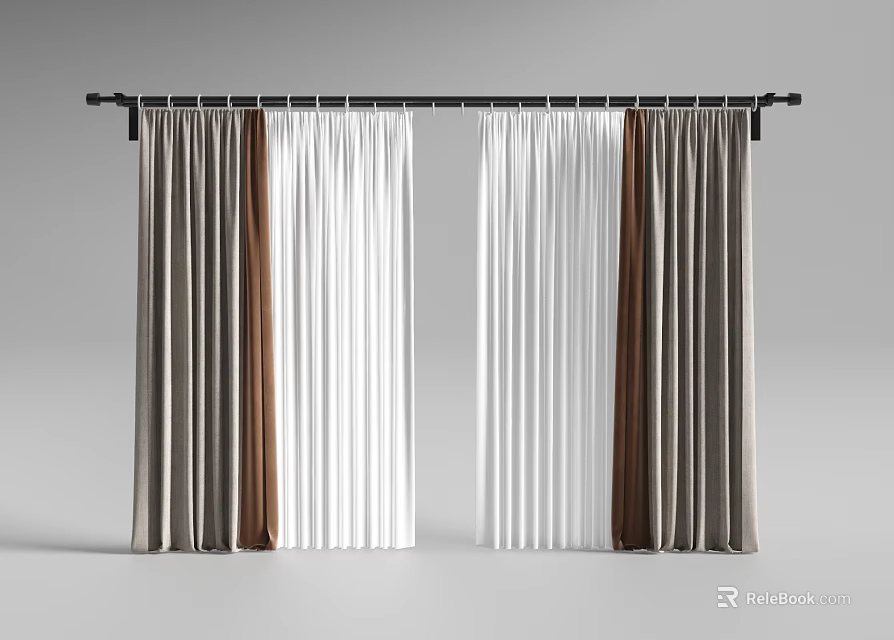 Modern Curtains With Brown White Gray Color Combination Design For Windows 3d model