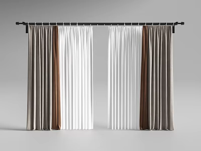 Modern Curtains With Brown White Gray Color Combination Design For Windows 3d model