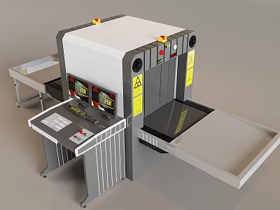 Public Facility Service Equipment Featuring Control Panel Display Screens Warning Signs And Open Compartment 3d model