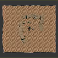 Architectural Model Featuring Arched Structures On Wavy Orange Terrain With Small Black Figures