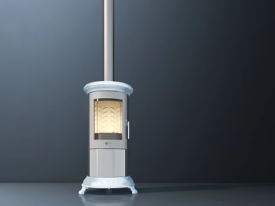 Modern White Fireplace With Glass Door And Decorative Base In Interior Design 3d model