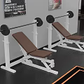 Two Adjustable Brown Weight Bench Press With Barbell And White Frame For Gym Sports Equipment