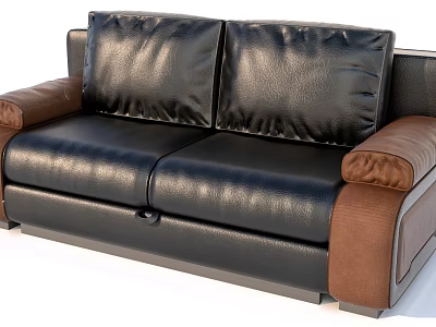 Modern Black Leather Sectional Sofa With Brown Armrests And Comfortable Cushions 3d model