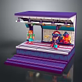 Modern Stylish Pixel Scene Featuring Purple Platform And Two Standing Characters 3d model