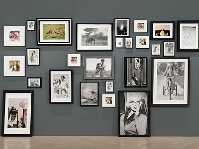 Abstract Paintings Gallery Wall With Various Framed Artworks In Black White Color And Different Sizes 3d model