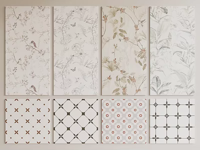 Stylish Decorative Floor Tiles With Various Floral And Geometric Design Patterns 3d model
