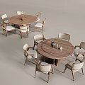 Wooden Round Dining Table Set With Light Colored Chairs And Decor Items 3d model