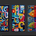 Colorful Square Rugs with Abstract Patterns and Fish Design in Vibrant Art Style