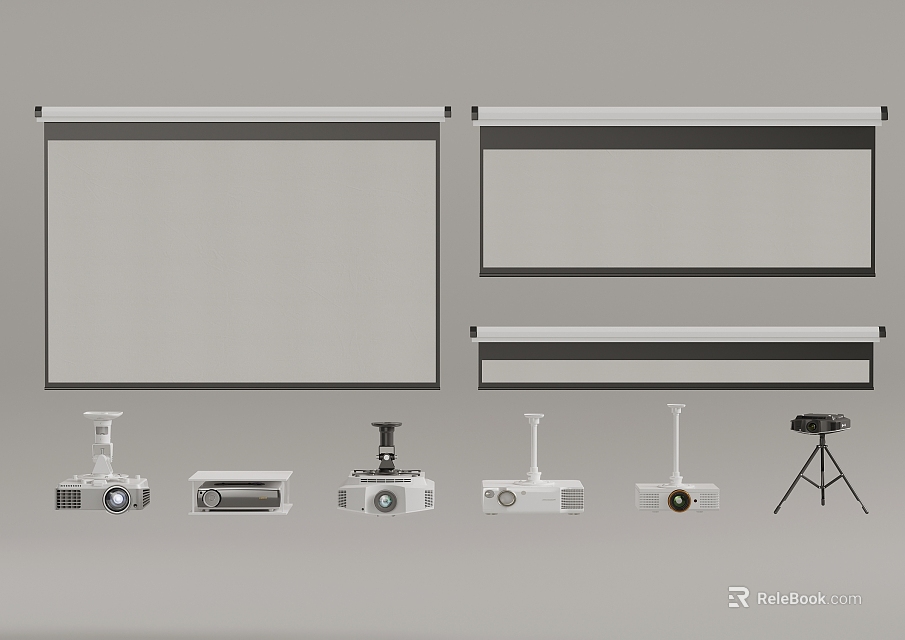 Projection Monitoring System With Various Projectors Tripod And Projection Screens 3d model 