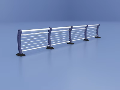 Modern Outdoor Safety Railing With Illuminated Strips Blue Posts And Black Bases 3d model