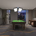 Spacious Modern Billiard Room Interior Design With Comfortable Chairs Billiard Tables And Bright Lighting Fixtures