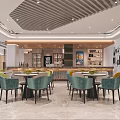 Modern Restaurant Interior Design Featuring Dining Table Chairs Round Ceiling Pendant Lights And Green Plants