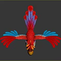 Colorful 3D Parrot with Red Wings Blue Feathers Yellow Beak and Orange Crest