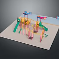 Colorful Outdoor Playground Structure With Slides Climbing Frames And Sand Area