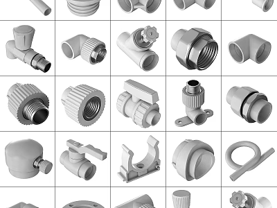 Assorted Plumbing Pipe Fittings Including Elbows Tees and Connectors for Construction Use 3d model