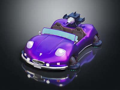 Purple Convertible Car with Shiny Exterior Black Bow Decoration on Top and Glowing Wheels Design 3d model